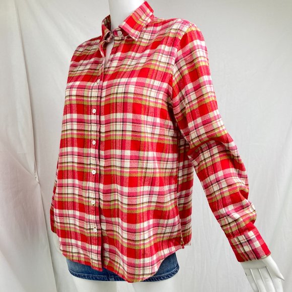 Lands' End Tops Lands End Flannel Boyfriend Fit Plaid Shirt Poshmark